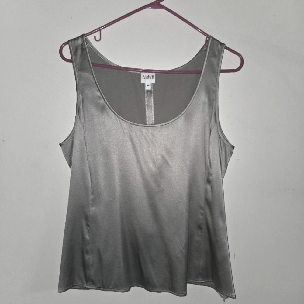 Armani Collezioni Metallic Silver Silk Stretch Side Zip Tank Top IT 46 US 10